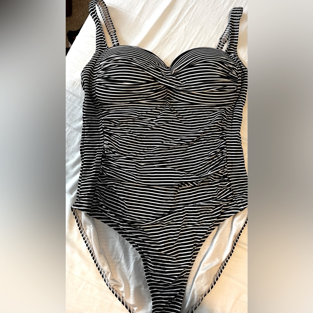 Niptuck Swim size 12 black and white strip one piece